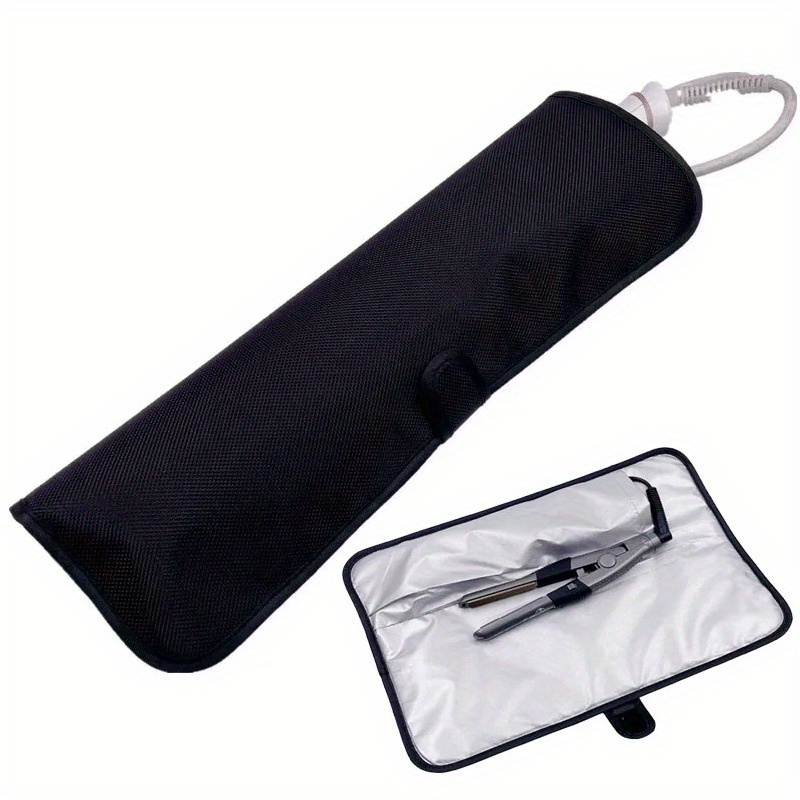TEMU Heat-resistant Foldable Storage Case For Curling Irons, Straighteners & Electric Combs - Mesh Design With Adjustable Strap, Stylish Hair Care