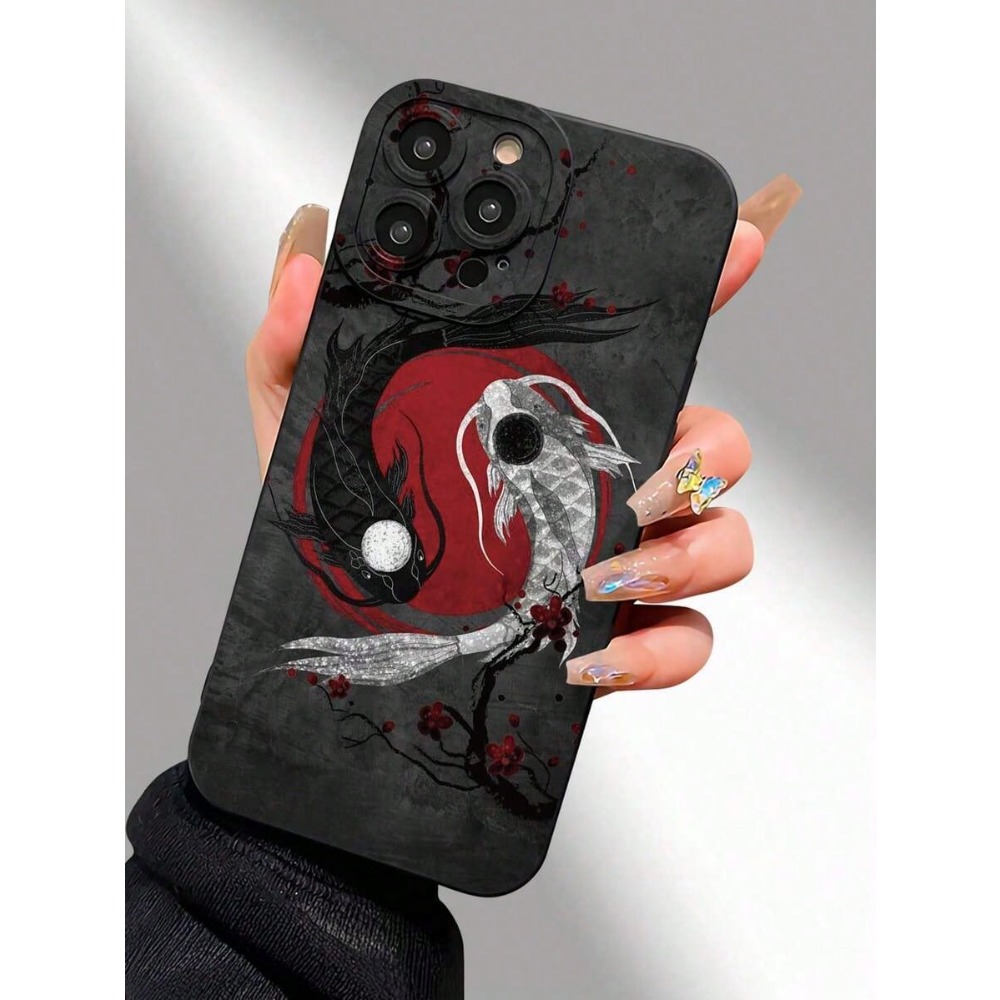 Image of Phone Case - Yin-yang Koi Fish Japanese Art Pattern Phone Case, Personalized , Perfect Combination Of Fashionable Printing And Frosted Feel Material, Anti-drop And Wear-resistant, Comfortable Feel