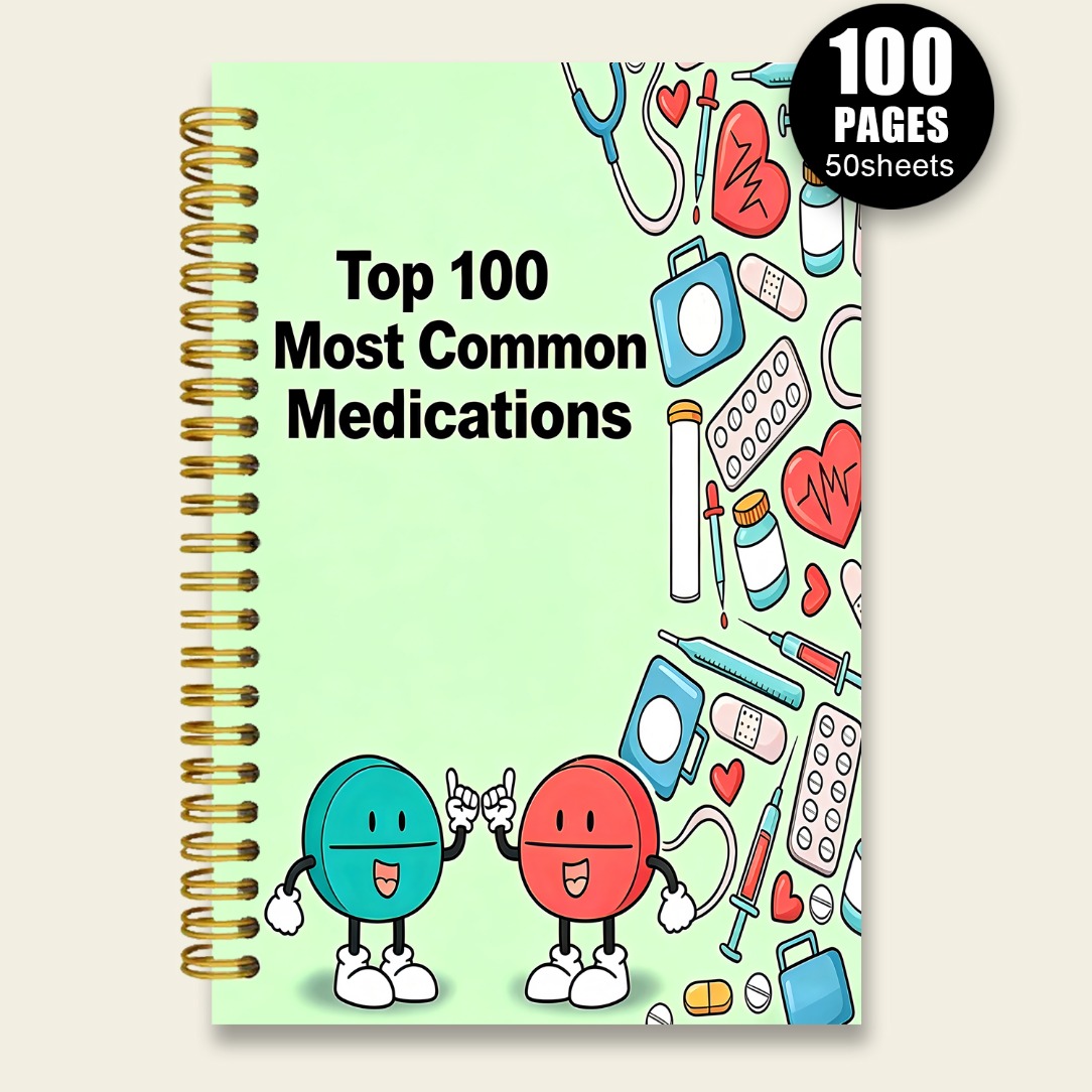 TEMU A5 Spiral-bound Notebook Of 100 Common Drugs, Recording Uses, Side Effects, And Pharmacology, Suitable For Medical Students, Nursing Students,