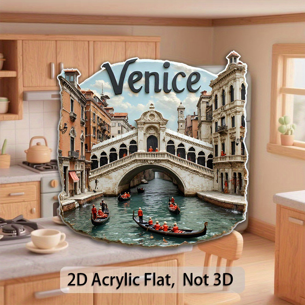 TEMU 1pc Venice Italy Fridge Magnet - Venetian Landscape With Gondola - Italian Canal Scene - No Hole Backing - Kitchen Decor, Travel Souvenir