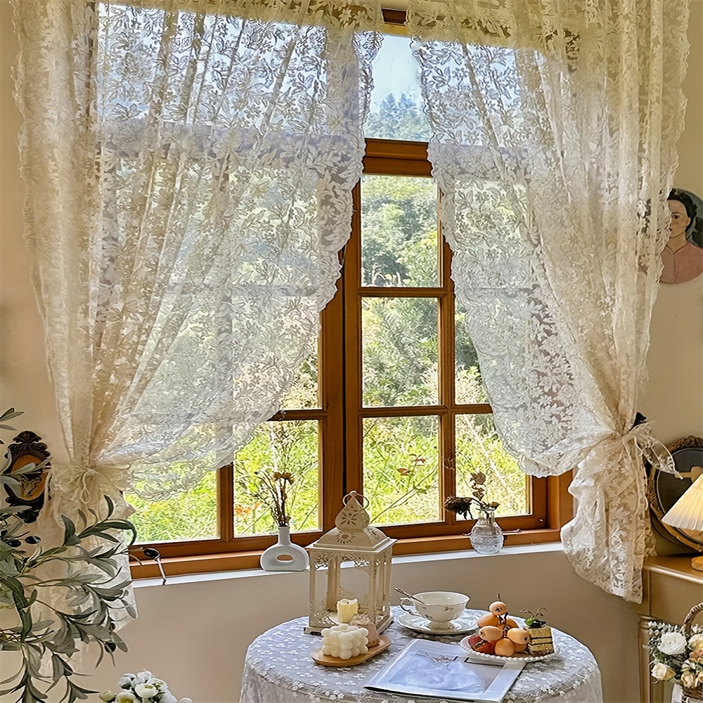 Image of Retro Jacquard Tulle Curtain Suit With Rod Bag, Polyester Mesh Lace Embroidery Decorative Board, Suitable For Bedroom, Kitchen, Dining Room-washable, Unlined, Romantic Theme, Suitable For