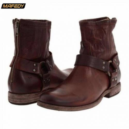 mafedy womens flat low heel western ankle booties retro casual cowboy boots women shoes