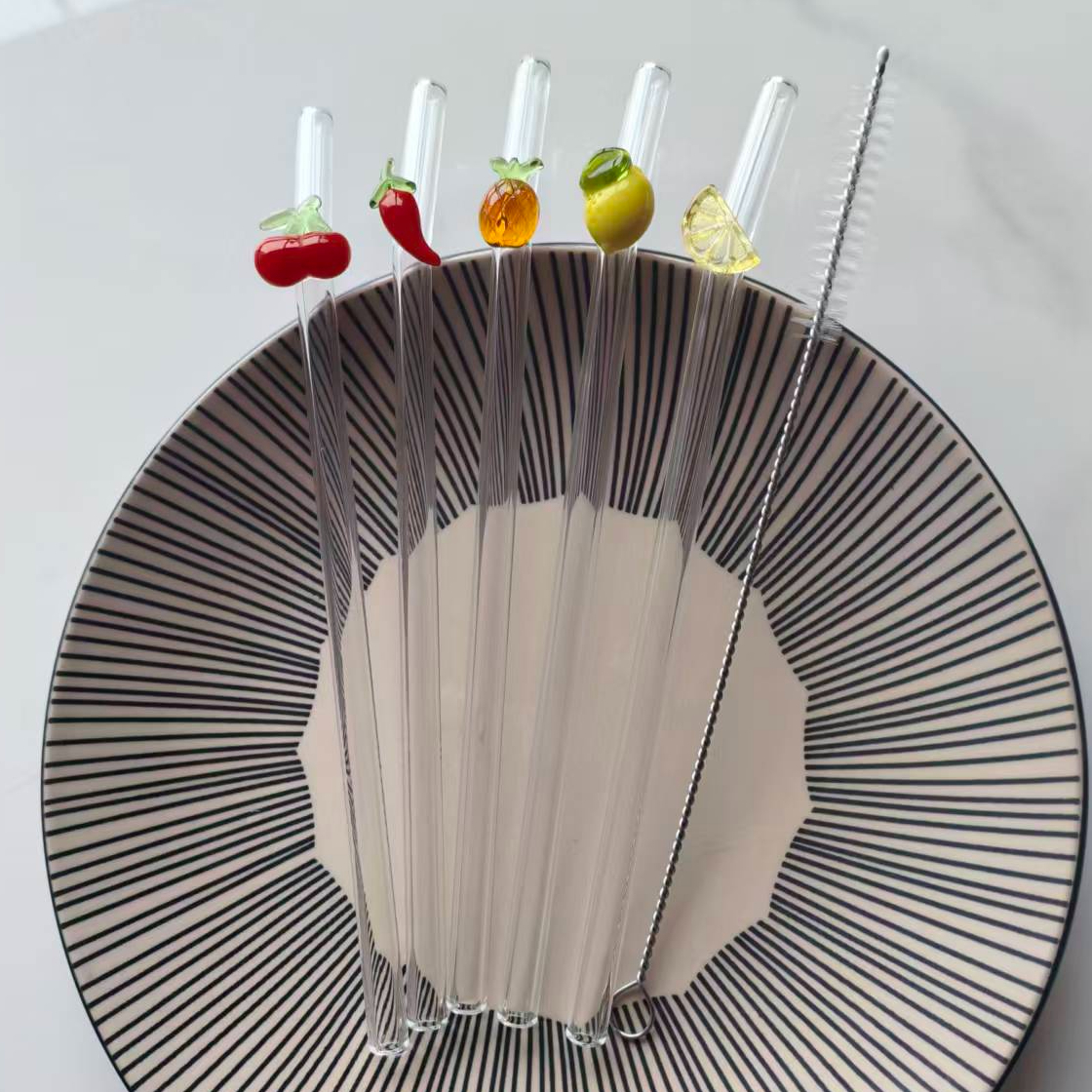 TEMU 6pcs Lia-style Glass Straw Set --- Includes 5 High Borosilicate Glass Bent Straws And 1 Straw Brush, Reusable And Durable, Suitable For Various