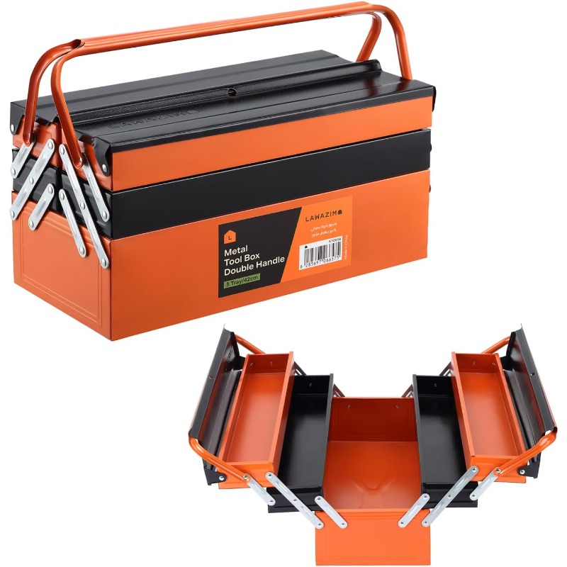 16-Inch Heavy-Duty Metal Toolbox with 3-Tier 5-Tray Organization, Lockable Security Cabinet & Double   - Large Capacity Portable Folding Storage Box with Ergonomic Lid, Durable Metal Construction for Garage, Workshop,   - Ideal for Mechanics, DIY, Professional Tool Storage (Space-Saving, Lock Hole for Padlocks), Tool Storage And Organization, Tool Box, Tool Chest On Wheel, Tool Box Organizer, Rolling Tool Box, Tool Boxes