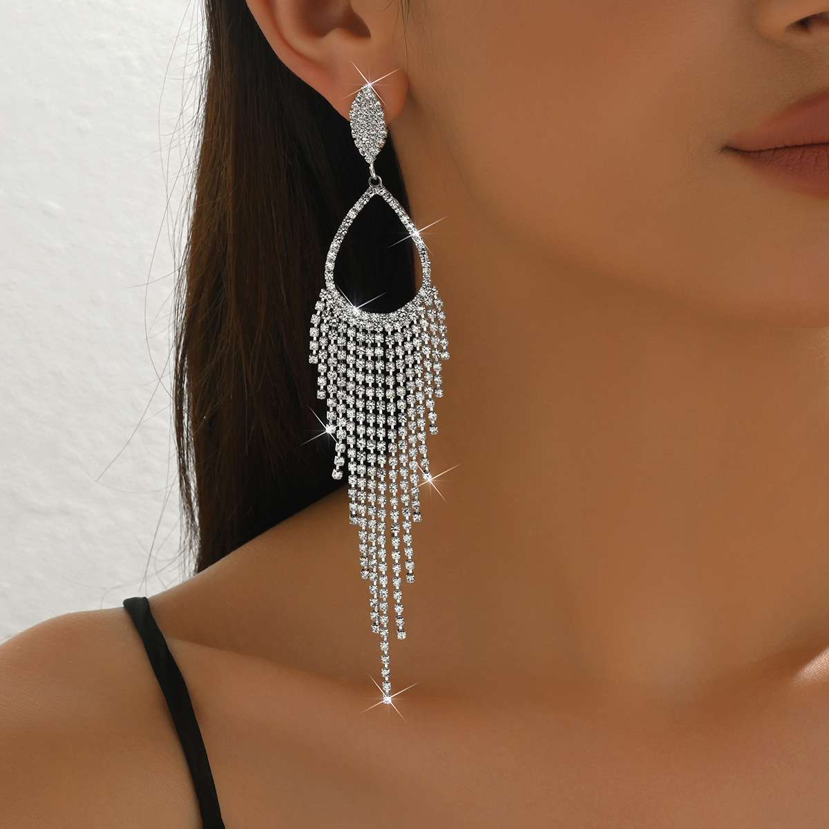elegant long tassel earrings for women sparkling crystal   design     parties festivals   wear festival accessories sparkling earrings   embellishments