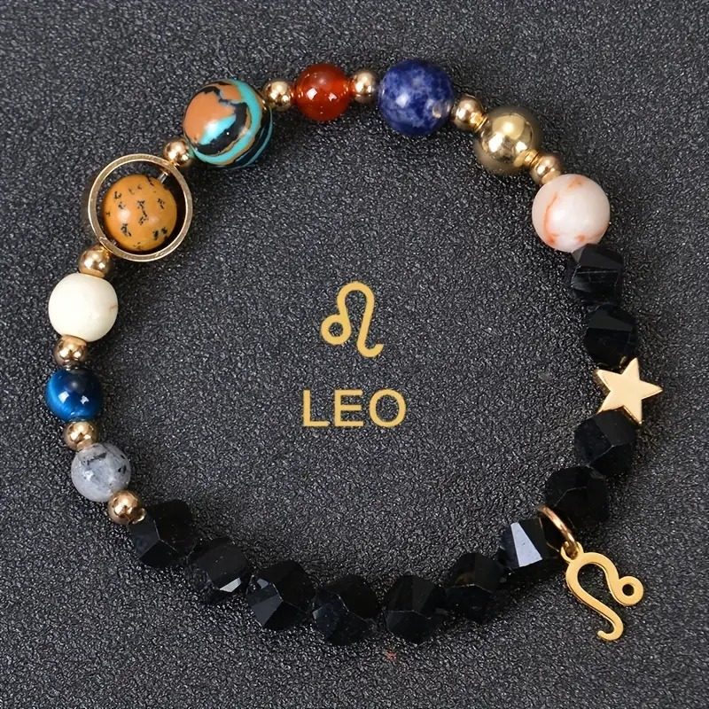 Image of 1pc Universe Planets 12 Constellations Stone Series Bracelet For Women Solar System Bracelet Libra Sagittarius Leo Zodiac Pendant Bracelet Valentine's Day Jewelry Couple Gift