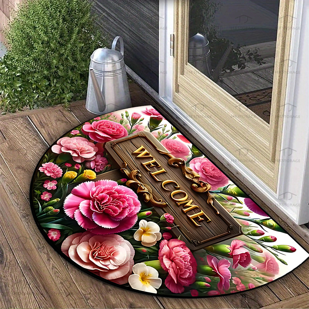 

1pc Floral Welcome Semi- Doormat - , Washable With Non-slip Backing, Ideal For Kitchen, Living Room, Bedroom - Decor Gift, Multiple Sizes