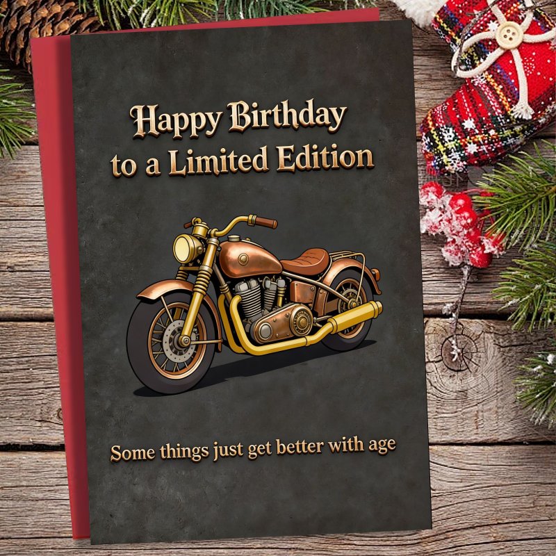TEMU A Greeting Card With An Envelope, Featuring A Vintage Motorcycle Design And Including A "happy Birthday" Message