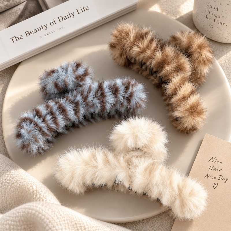 TEMU 3 stuks Winter Zachte Pluche Haai Haarclip voor Dik Haar, Antislip Haarclip, Dagelijkse Casual Mode Haaraccessoires
