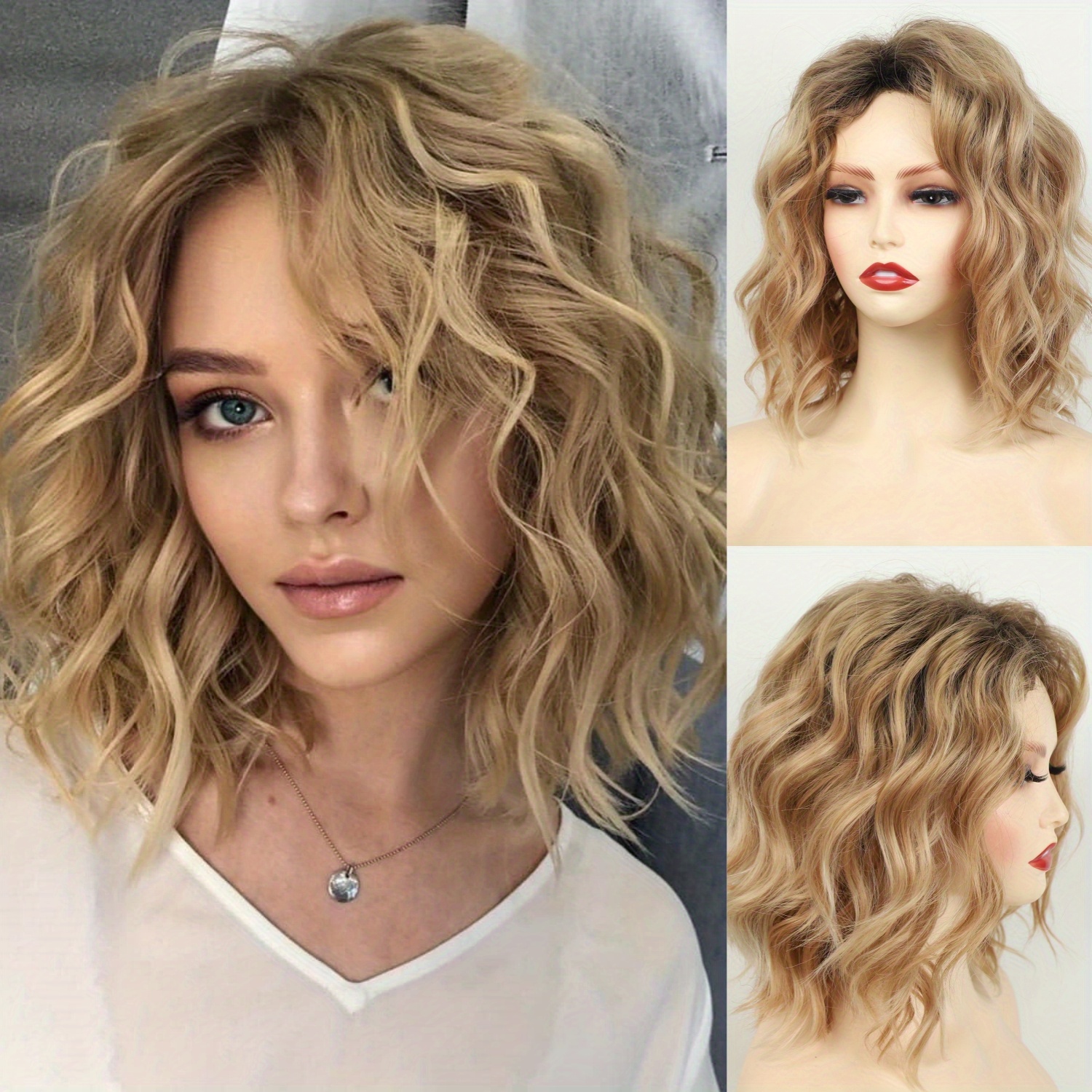 

Ombre Blonde Bob Wigs Layered Wigs For Women Short Highlight Layered Blonde Brown Wig With Synthetic Medium Length Highlighted Wig With Bangs For White Women