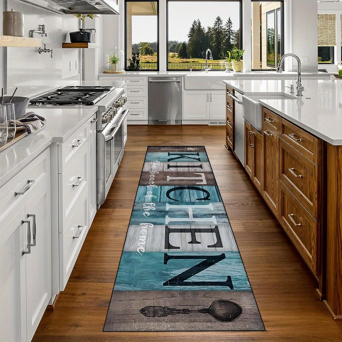 TEMU 1pc Of Vintage Turquoise Wooden Teal Brown Printed Non-slip Long Runner Rug Suitable For Walkways, , And Entrances, Perfect For Busy Offices,