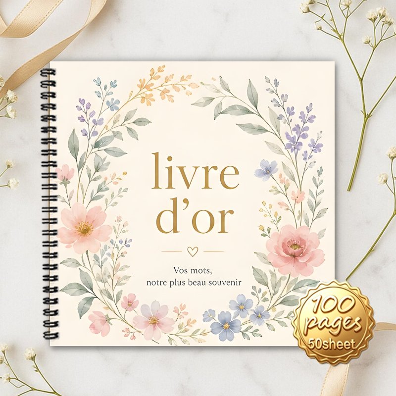 TEMU 1 pièce 'or à spirale français décoré d'une couronne florale aquarelle, idéal pour enregistrer des événements que , anniversaires, parfait pour