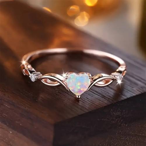 14k gold plated womens copper elegant heart shaped opal ring synthetic cubic zirconia decoration valentines day jewelry gift luxurious design for weddings and parties