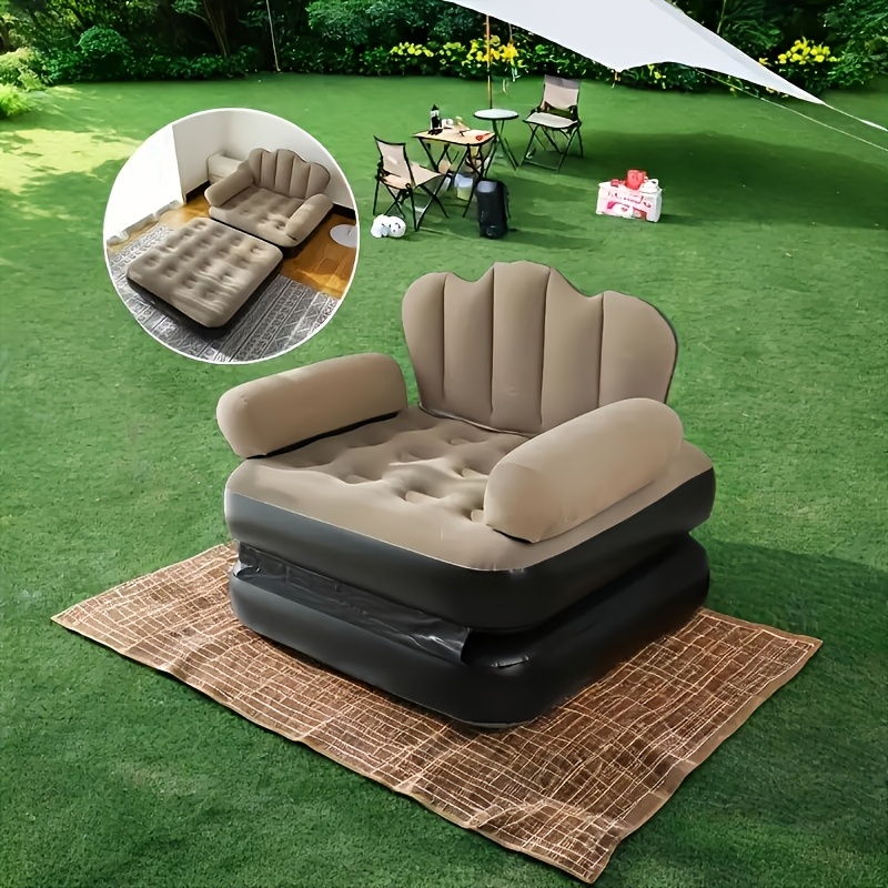 portable inflatable camping sofa chair- thickened pvc, quick inflation/deflation, multifunctional air bed for adults- foldable lazy sofa, suitable for camping, travel, beach, garden, and balcony- blue/khaki, tent for camping, camping mat, camping couch, camping air mattress, camping accessories, camping beds for couples, camping sleeping pad, camping pad, air sofa camping, camping mattress pad, beach lounger, balcony furniture, spacesaving furniture, compact sofa, Product details 1