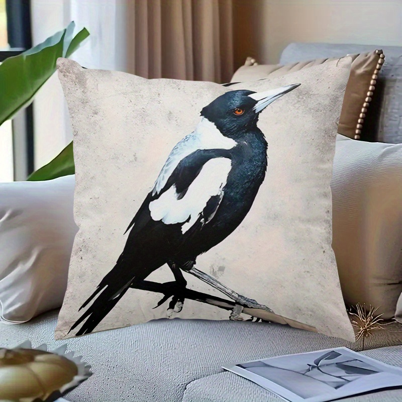 TEMU 1pc Australian Magpie Throw Pillow Cover - Double-sided Print, Zippered, Machine Washable Polyester Cushion Case For Bed, Sofa, And Lounge Chair