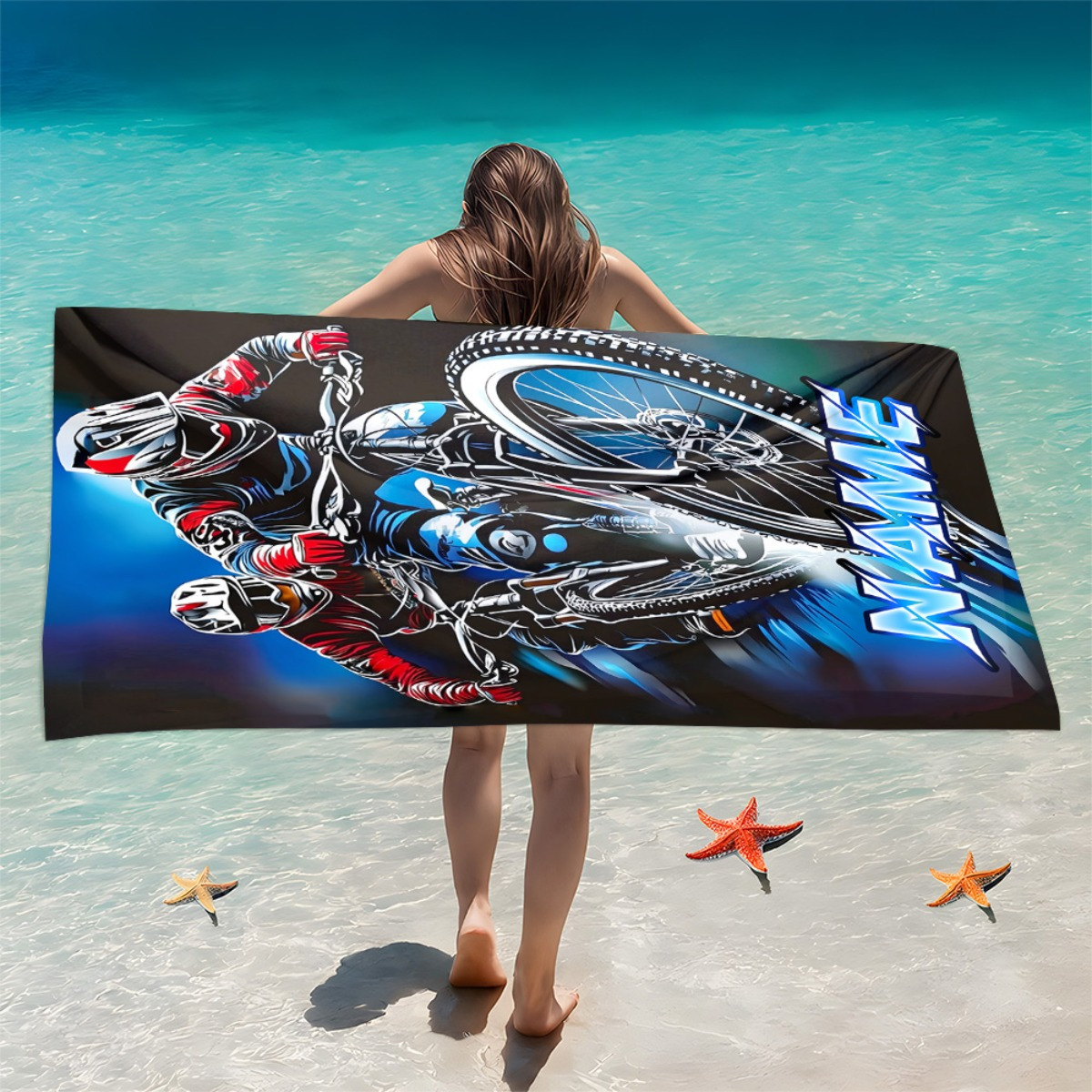 TEMU 1 serviette de plage personnalisée pour VTT - Microfibre douce et très absorbante, légère, pour , les fêtes, les et le camping - Disponible en