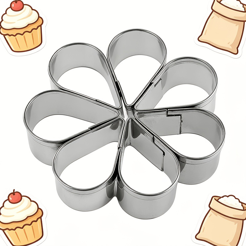 TEMU 1pc Small Silvery Stainless Steel Drop Flower-shaped Cookie Mold, 5.3cm Six-petal Baking Mold, Suitable , Fondant, Puff Pastry, , Sandwich And
