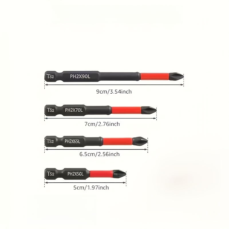 TEMU 4pcs S2 Steel Magnetic Screwdriver Bit Set, 1/4inch Hexagonal Shank Anti-slip Bits, High Strength, Compatible With Electric Impact Drills And
