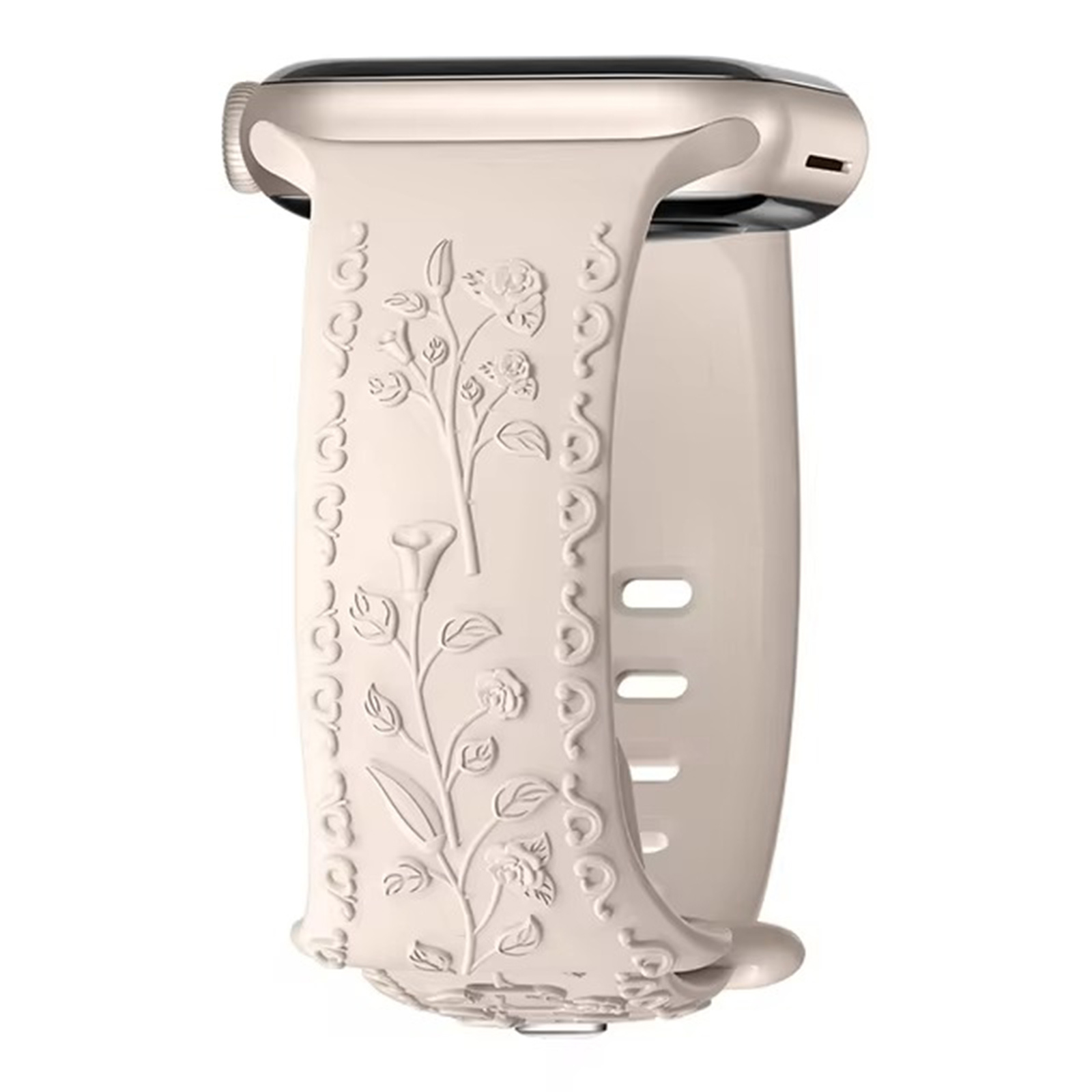 TEMU Engraved Floral Silicone Strap For Watch Band Women/men 40mm 42mm 41mm 38mm 44mm 46mm 45mm 49mm, Breathable Soft Elegant Bracelet Wristband For