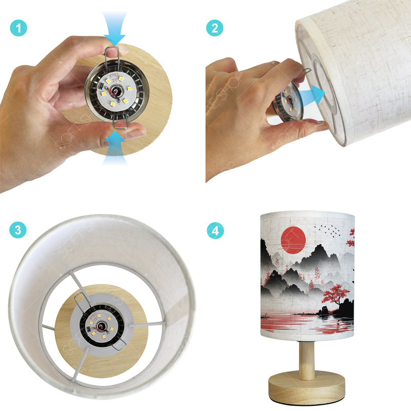 USB-Powered Print Table Lamp with Fabric Shade, Cozy Decor