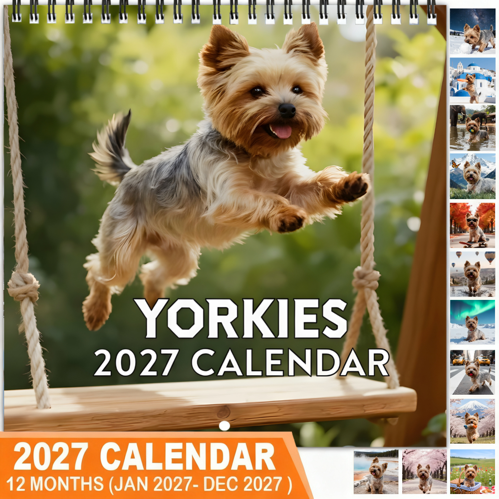 TEMU 1 Pack 2027 Yorkshire Dog Swing Calendar And Calendar - Spiral Bound Thick Coated Paper Suitable For Home And Office - Cute Yorkshire Theme Gift