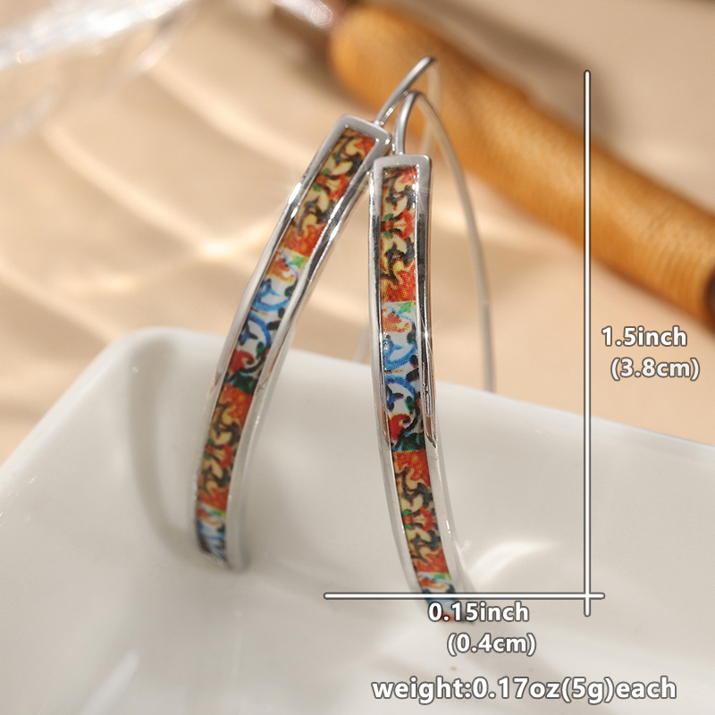 Women's Antique Porcelain Patterned Hoop Earrings