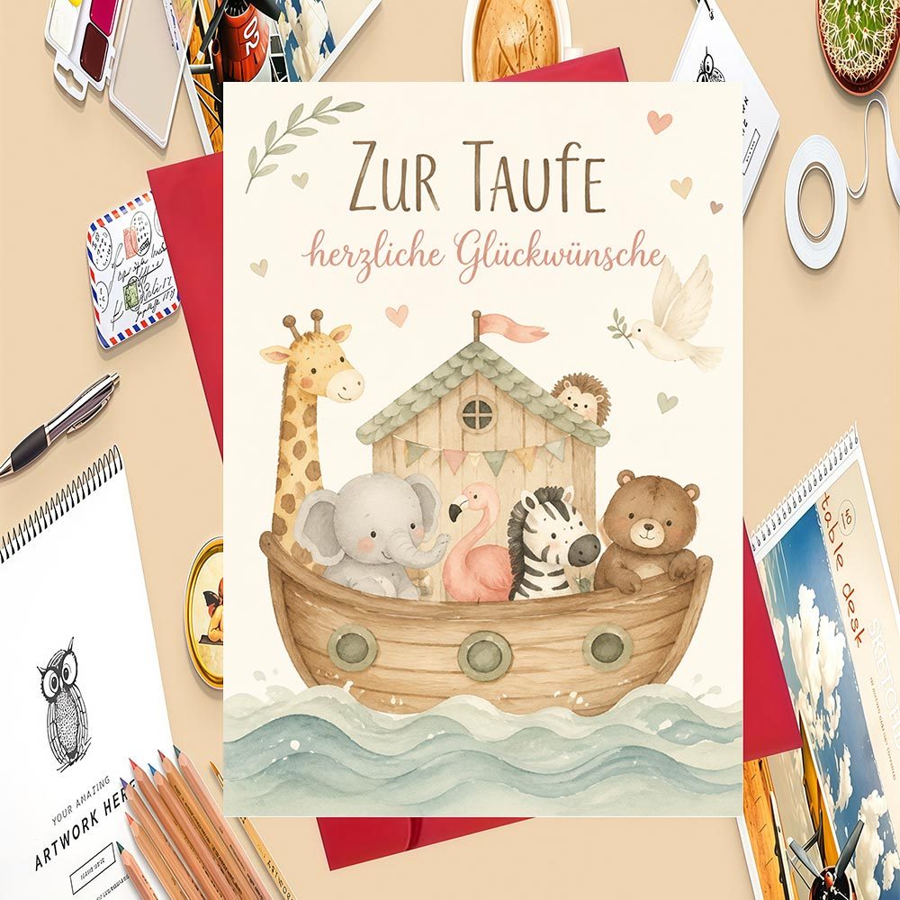 【party Invitations】1setcute Animal - Themed Baptism Greeting Card For , Ideal For Baptism Celebrations