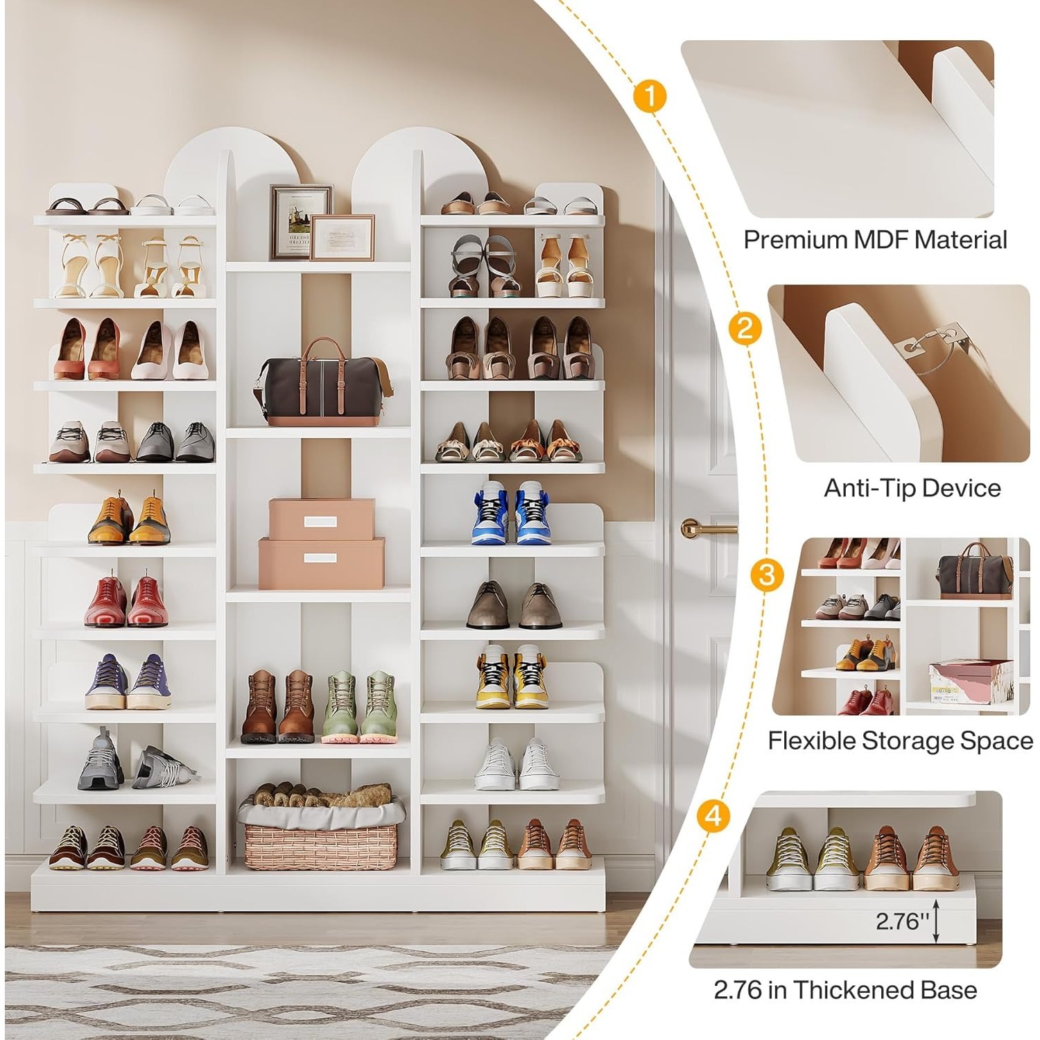 40 pairs 13 tiers free standing white shoe rack tall - Temu