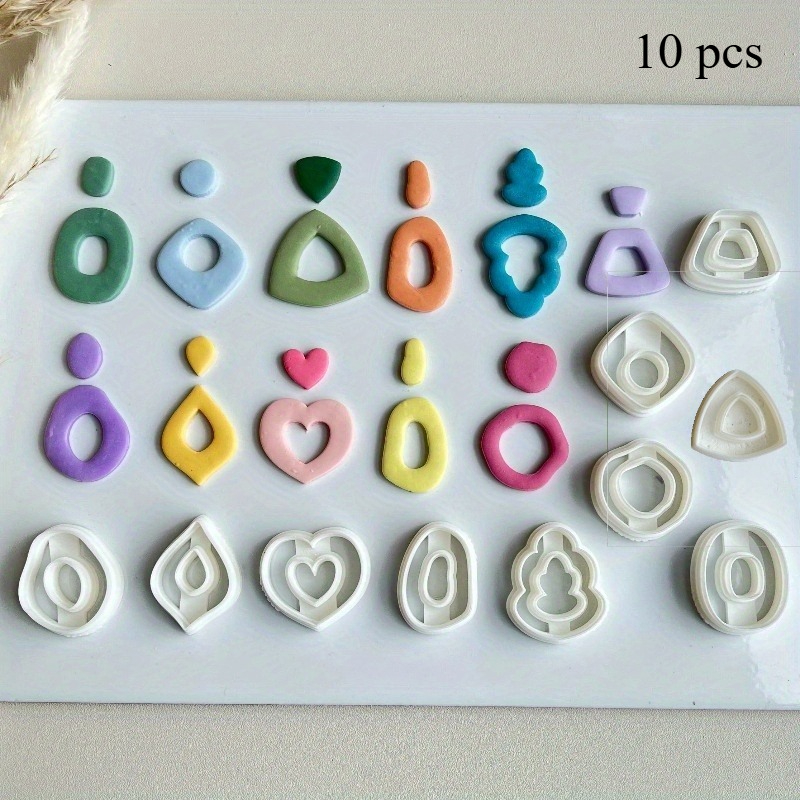 TEMU Set di 10 taglierini assortiti in argilla polimerica morbida stile Simiya, stampi geometrici per creare orecchini francesi, gioielli e strumenti