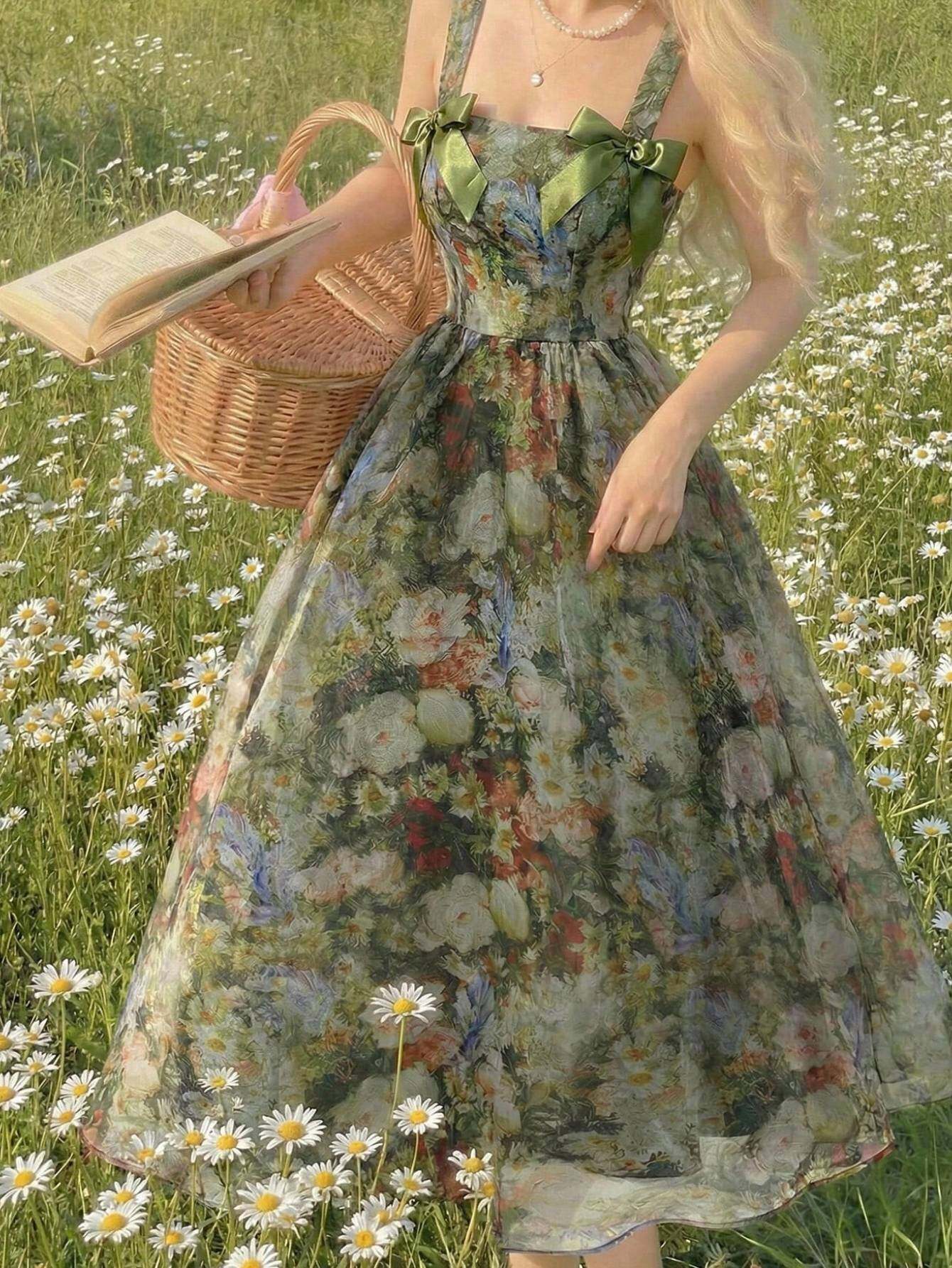 flowy dress aesthetic Vintage-aesthetic Dress Cottagecore Princesscore Fashion at Deer Doll main image 1