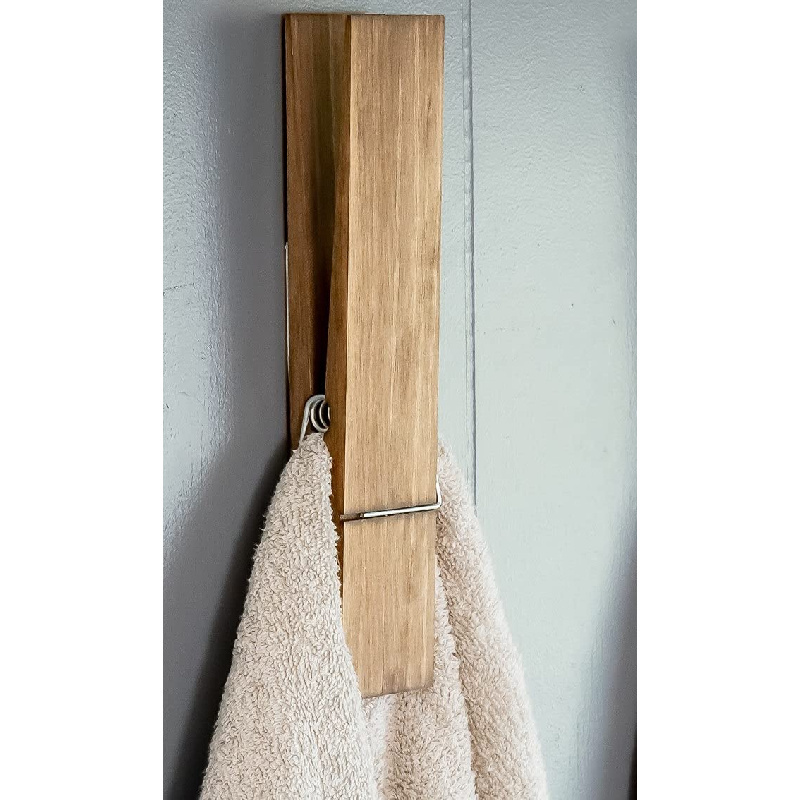 

Rustic Farmhouse Clothespin Towel Rack - Wall-mounted Wooden Hook For Bathroom, Laundry, Or Nursery - Decorative Spring Towel Holder, Diy Craft Accessory