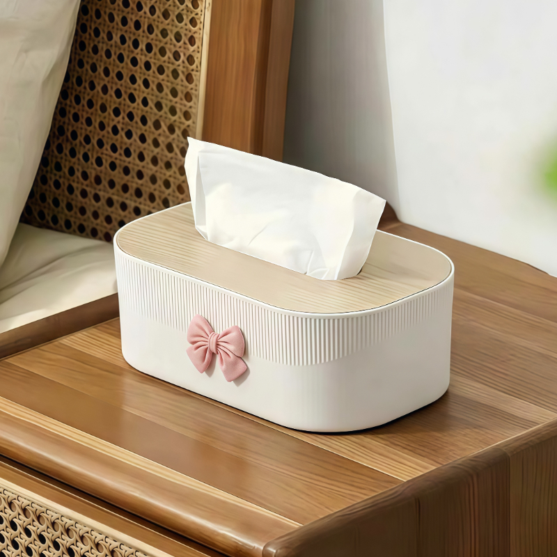 Image of Simple Bow Decorative Tissue Box, Carton With Log Wind Cover, Home Carton Suitable For Living Room, Bedroom, Dining Room, Office Use