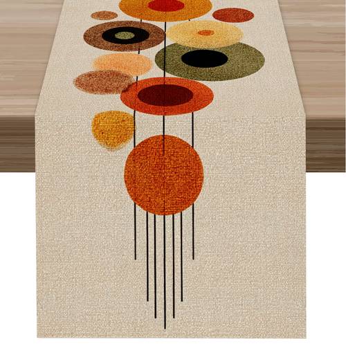 1pc orange golden geometric dot print table runner fashionable abstract table runner warm and aesthetic winter table runner artistic printed polyester tablecloth long runner with clear and vibrant print