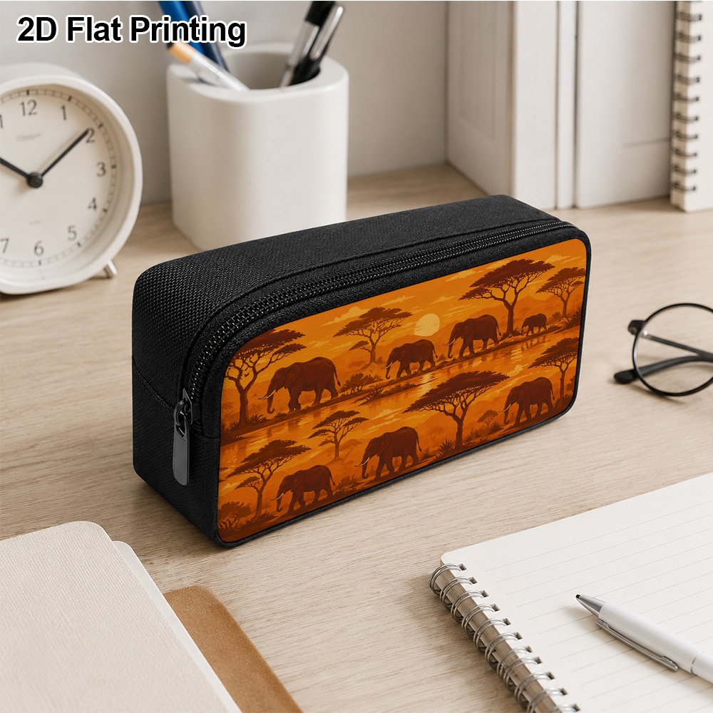 1pc african   sunset elephants pencil case suitable for   travel compact portable zipper organizer with   african themed durable fabric cover smooth zipper closure for 2d flat