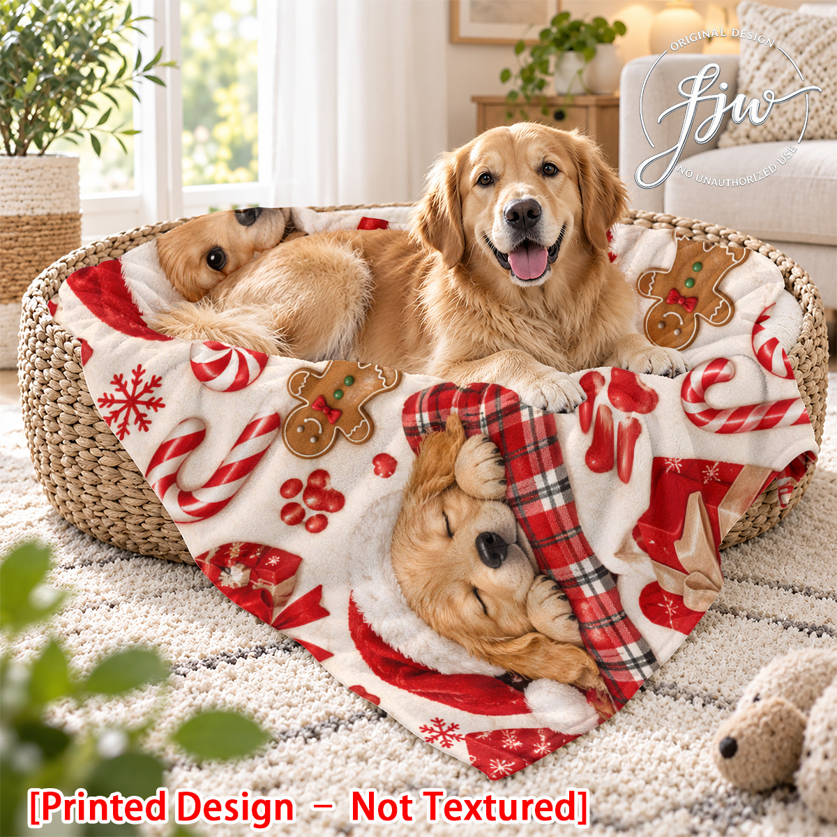 TEMU [printed Design - Not Textured] - 1pc Christmas Golden Retriever Dog Lover Throw Blanket, Cute Pet Themed Decor For Home Festive Christmas-style