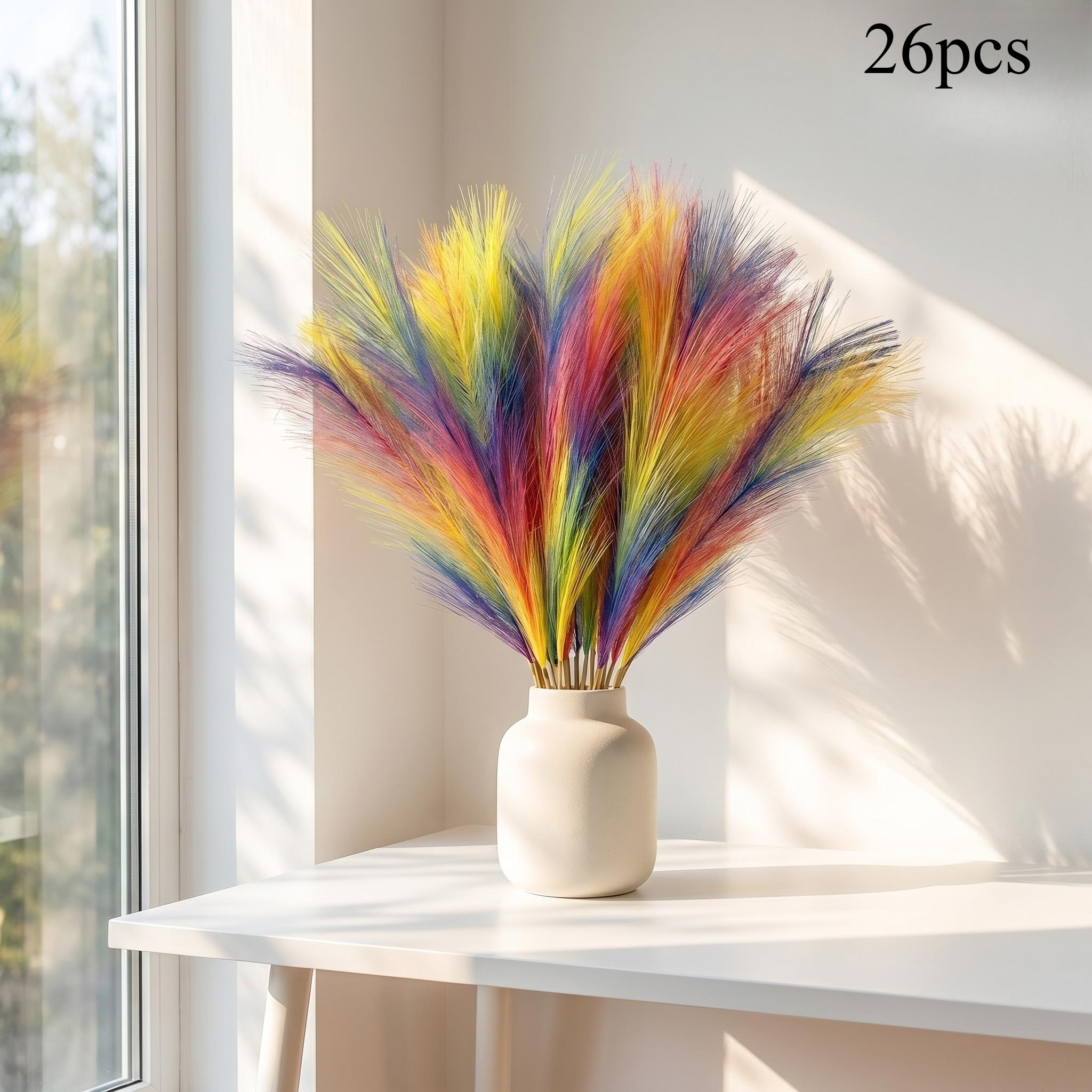 TEMU 26pcs Gradient Simulation Pampas Grass Bouquet, Fluffy And Light, Vibrant Colors With Rich Layers, Suitable For Bohemian Home Decor, Parties,