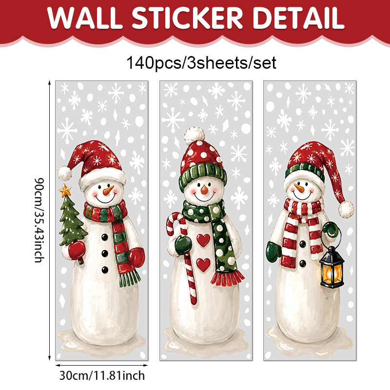 TEMU Large Size Pvc Christmas Static Window Clings, Cartoon Snowman Snowflake Window Stickers, Festive Decor Decals For Shop Glass Window Home Layout