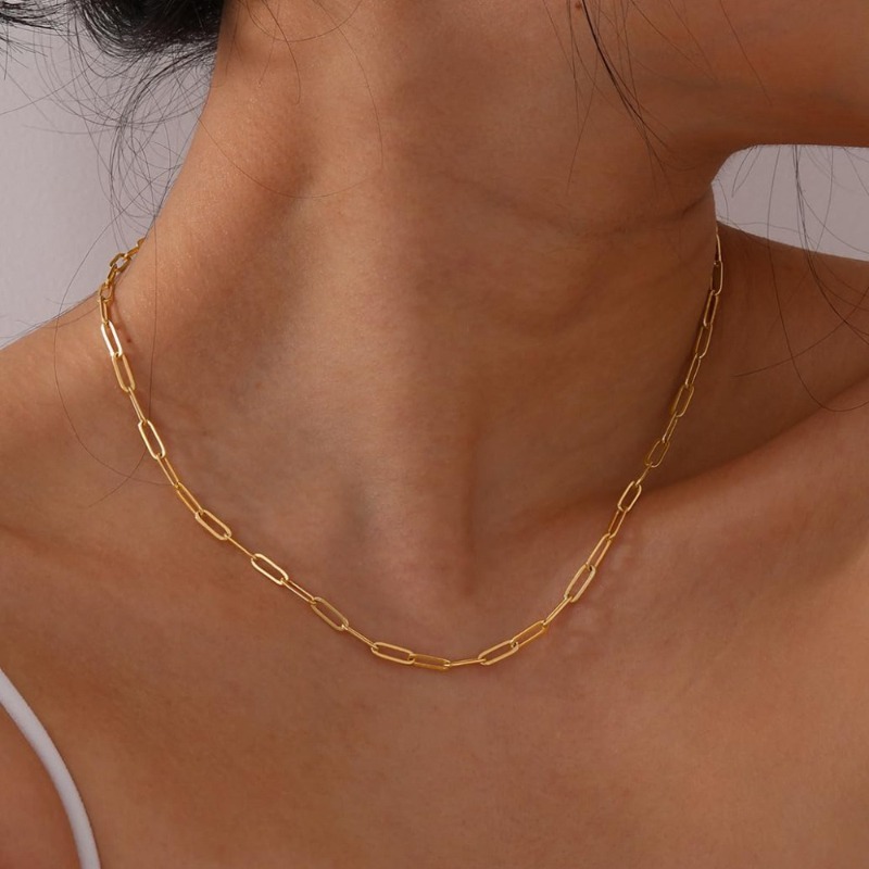 Unisex Stainless Steel Paperclip Chain Necklace, Basic Accessory