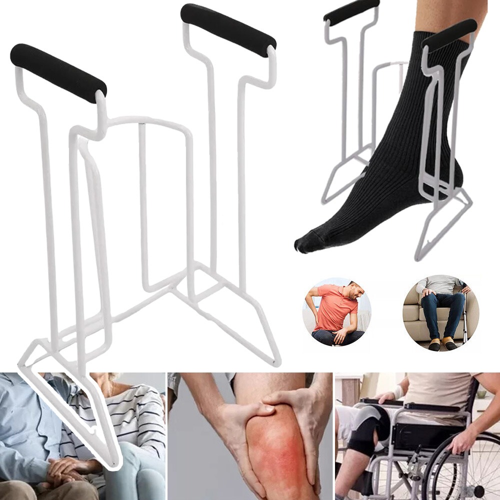 Image of Ergonomic Sock Donning Aid For Seniors & People With Disabilities - Assistive Padded Handle & Design, Sturdy Base & Non-slip Tips, Mobility, Arthritis, Stroke Rehabilitation, Durable, White