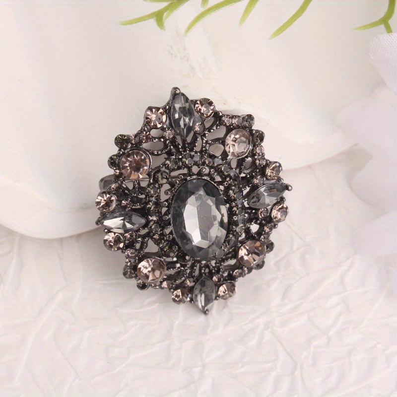 Vintage Rhinestone Brooch with Dark Rhinestones