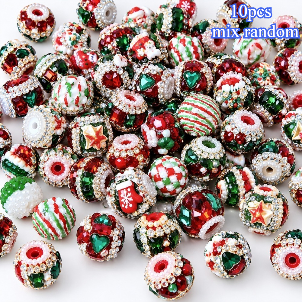 TEMU 10pcs Heavy Duty Christmas Resin Beads 20mm Mixed Random White Large Hole Beads For Beaded Pen Bag Pendant Handcrafts Bracelet Premium Handmade