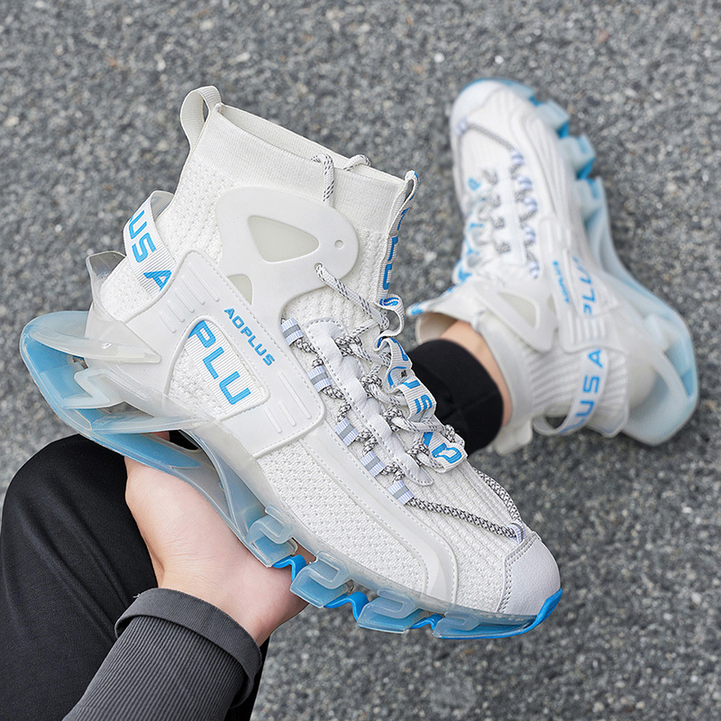 heren high-top casual sportschoenen, ademende bovenwerk, zachte huidvriendelijke voering, bladvormige buitenzool, 3 kleuren beschikbaar, trendy mecha  , geschikt voor dagelijks woon-werkverkeer buiten, casual hardlopen, basketbal training competitie