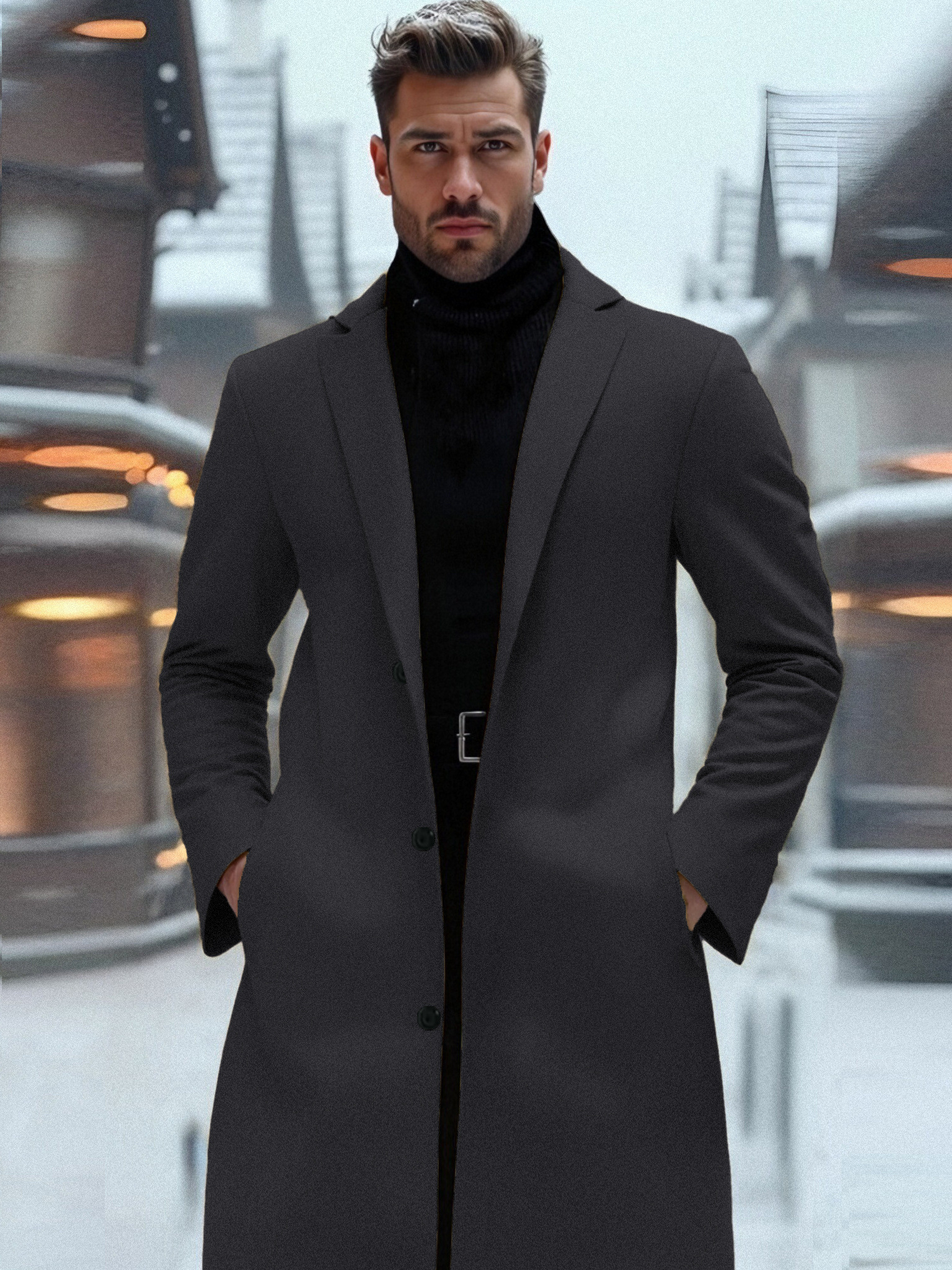 2025 Lente/Heren Stijlvol Elegant Heren Casual Lange Trenchcoat Fit  Tweed Overjas met Knoopsluiting, Reverskraag, Perfect voor Herfst en Lente, 