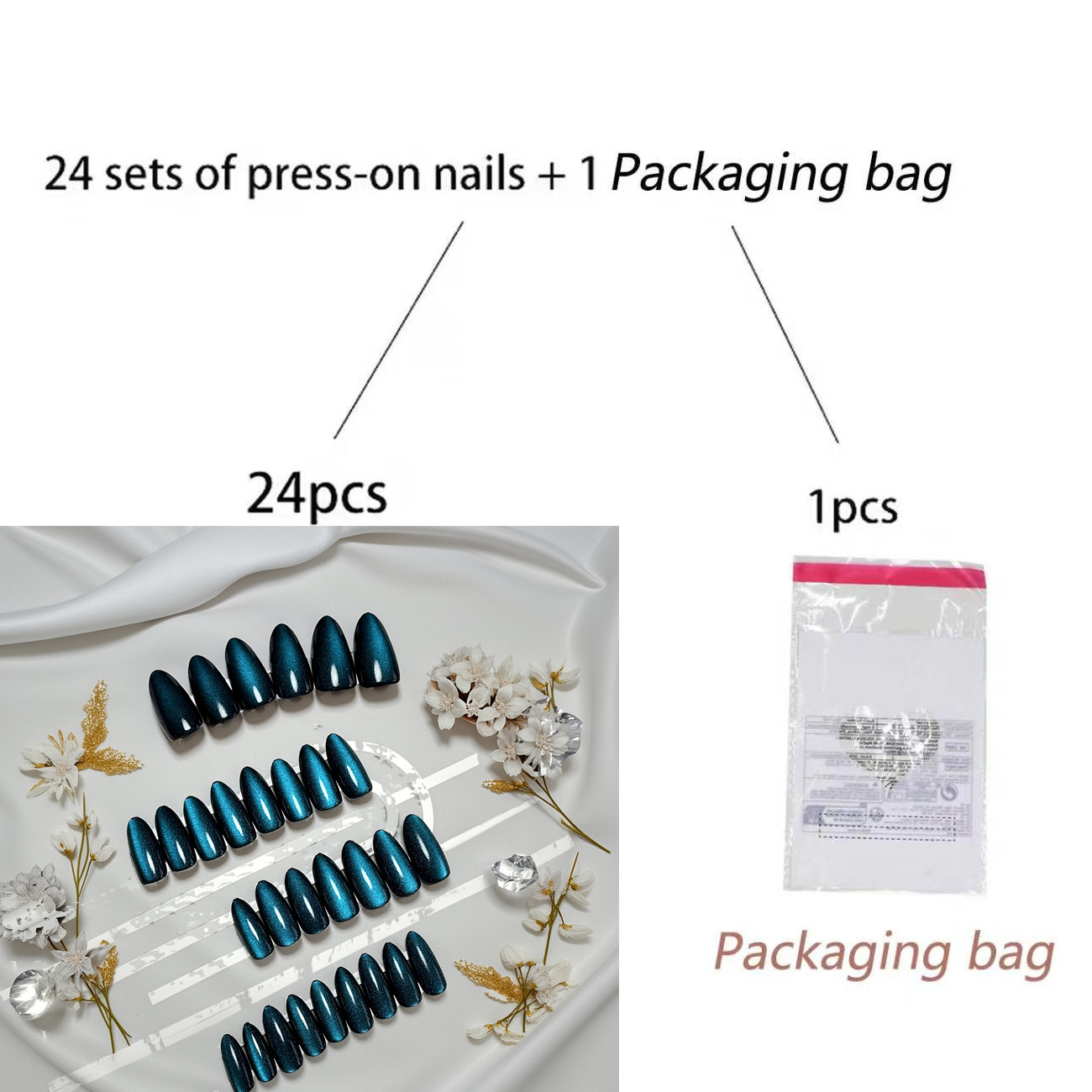 TEMU 25pcs(24 Wearable Armor+1packaging Bag) Royal Blue Cat- Press-on Almond-shaped Fake Nails, Light Luxury High-end, Beach Essential, Removable And