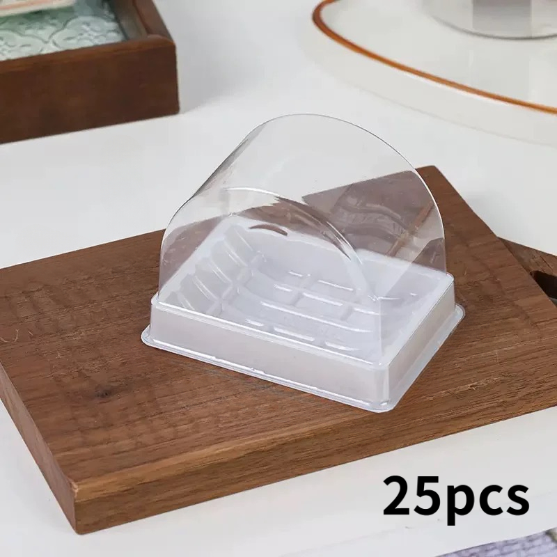 25pcs Of Cake Roll Packaging Boxes, Half- Shaped Tiger Skin Roll Storage Boxes, Portable Boxes For Individual Sliced Cakes, Exquisite Pastry Snack Packing Boxes