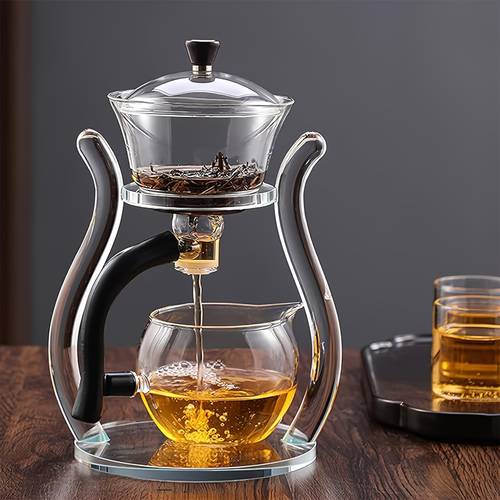 minimalist lazy style semi automatic glass teapot suction brewing gongfu tea set light wellness convenient design fathers day halloween christmas birthday home office gift essential