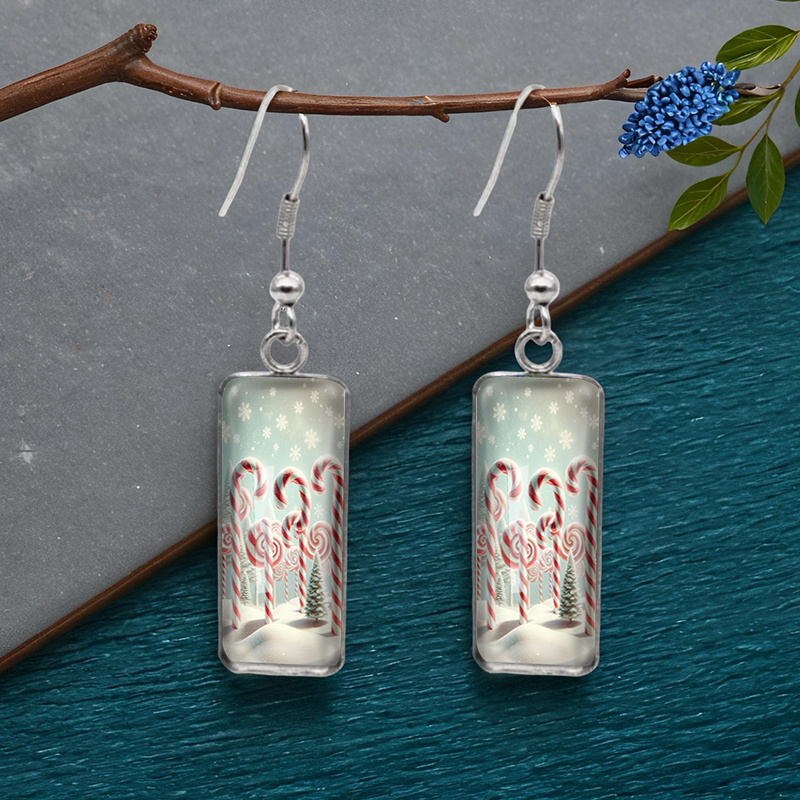 TEMU 1 Pair Candy Canes Rectangular Earring Fashion Dangle Earrings Handmade Glass Dome Jewelry