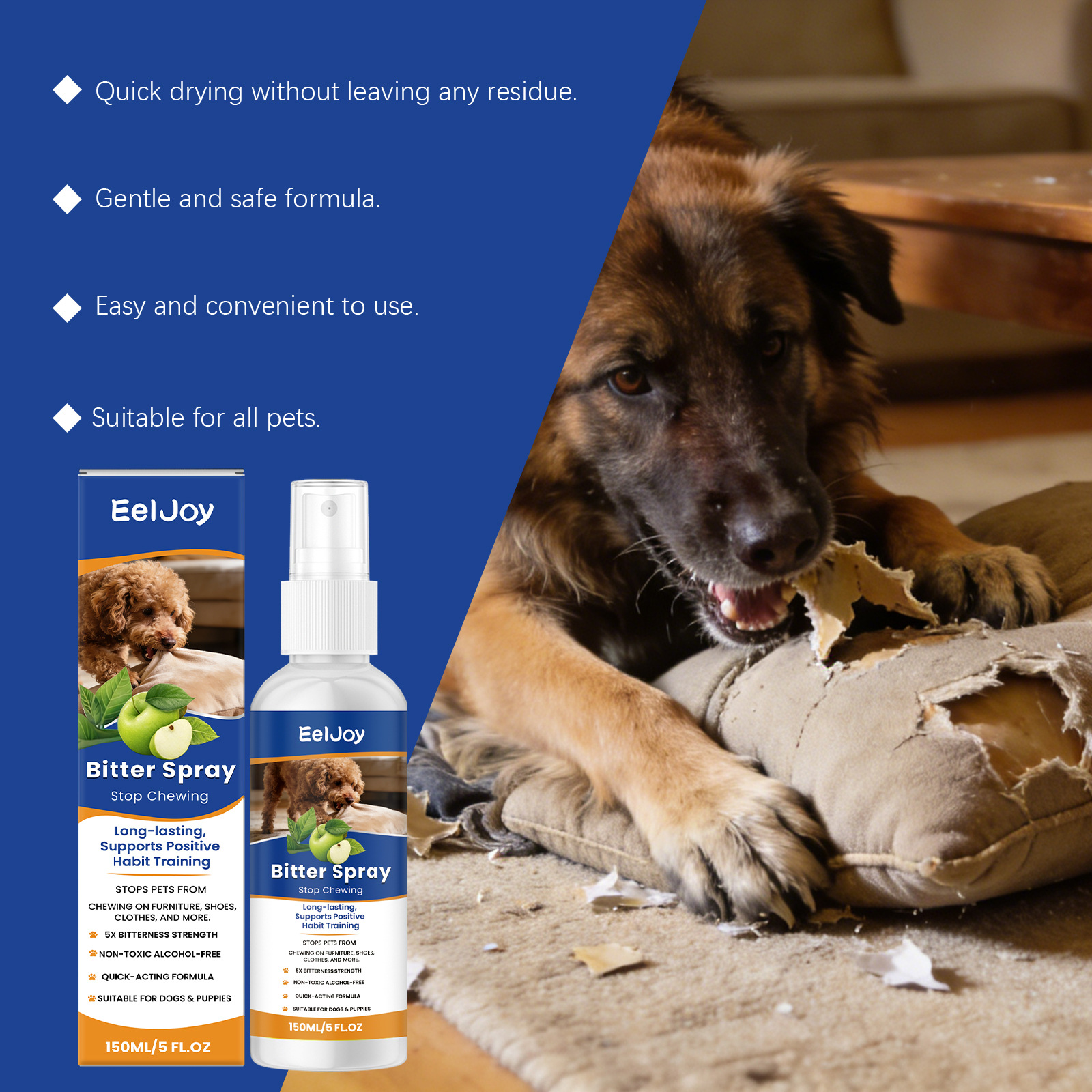 Eeljoy Bitter Spray Designed for Dogs And Puppies - a Training Aid to Discourage Chewing on Furniture, Shoes, Clothing, And More. It Promotes Long-Lasting Positive Habits with Five Times The Bitterness Strength