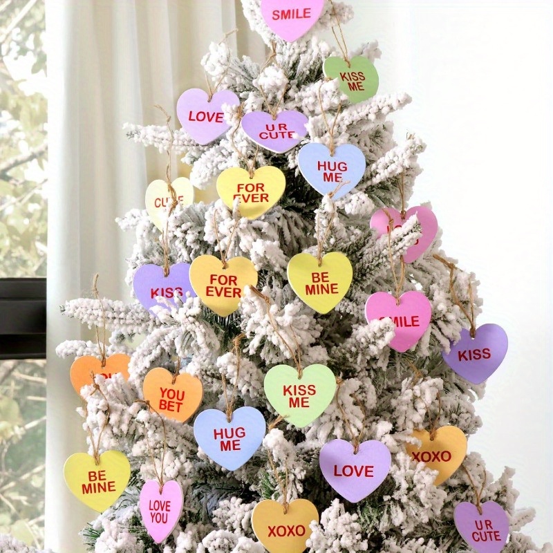 

Valentine's Day Wooden Candy Heart Ornaments, 24pcs - 'be ', '', 'love ' Tree Decorations For Home, Wedding, Gifts - No Power Needed, Feather-free, Table Wall Door Hanging Decor, Conversation