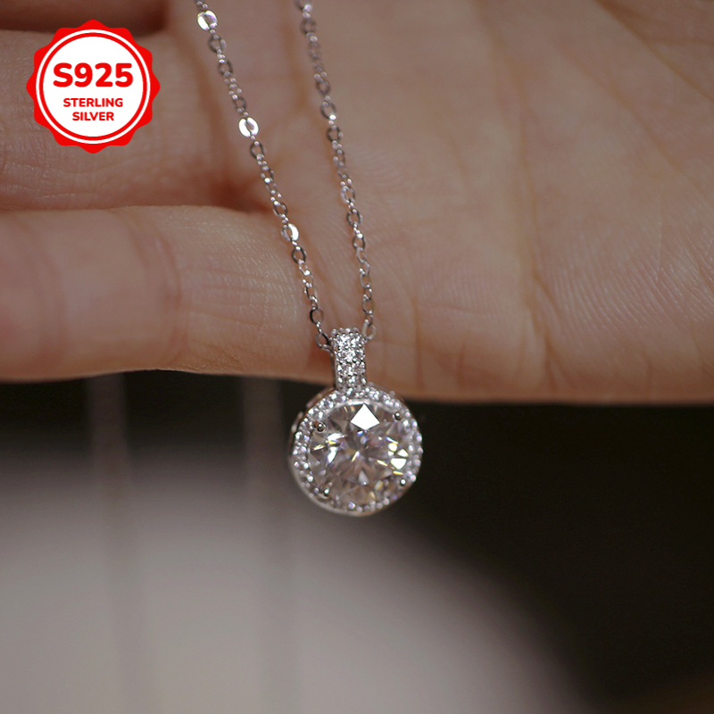 Women's 925 Sterling Silver Round Synthetic Zirconia Necklace